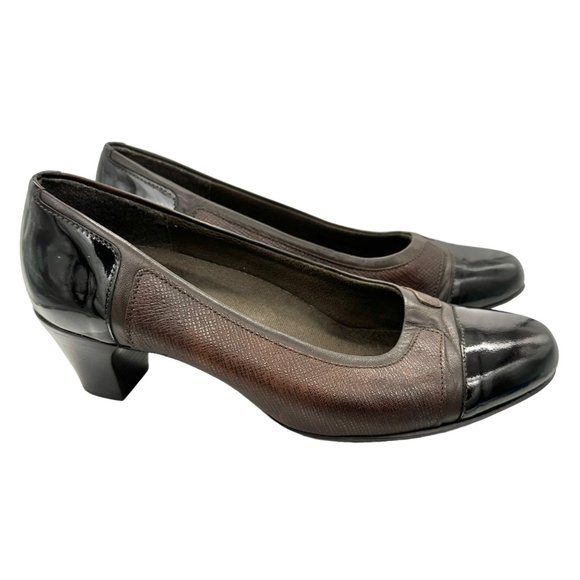Munro American Pumps Womens 8.5M Brown Patent Leather Toes Heels 2in - Picture 1 of 15